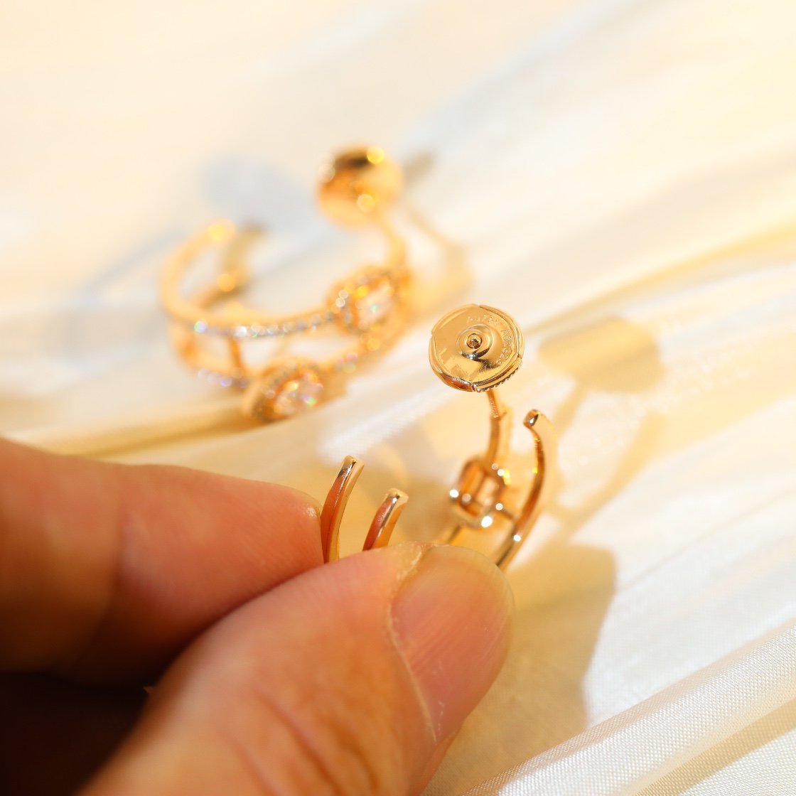 [Glow Muse]CREOLES MY TWIN 2 RANGS SILVER DIAMOND EARRINGS