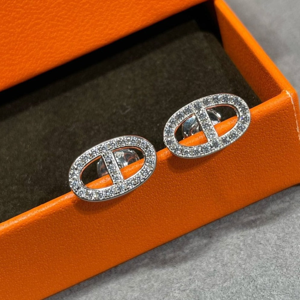 [Glow Muse]HM FULL DIAMOND PIG NOSE STUD EARRINGS