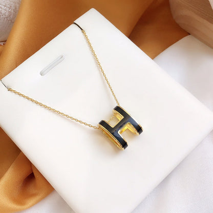 [Glow Muse]HM CLIC BLACK ENAMEL GOLD NECKLACE