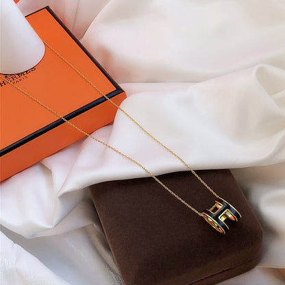 [Glow Muse]HM CLIC BLACK ENAMEL GOLD NECKLACE