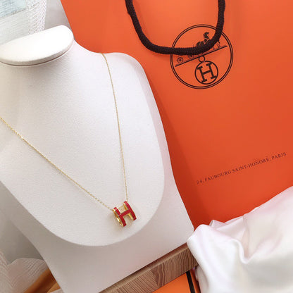 [Glow Muse]HM CLIC RED ENAMEL GOLD NECKLACE