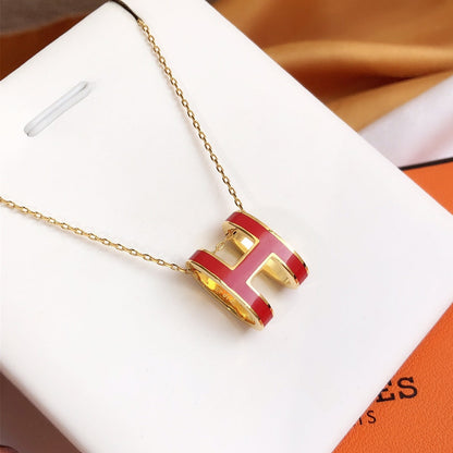 [Glow Muse]HM CLIC RED ENAMEL GOLD NECKLACE