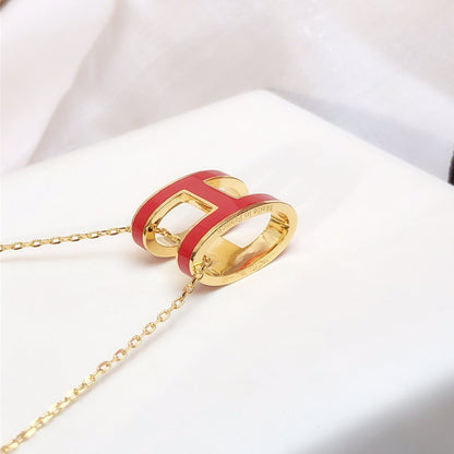 [Glow Muse]HM CLIC RED ENAMEL GOLD NECKLACE