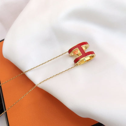 [Glow Muse]HM CLIC RED ENAMEL GOLD NECKLACE