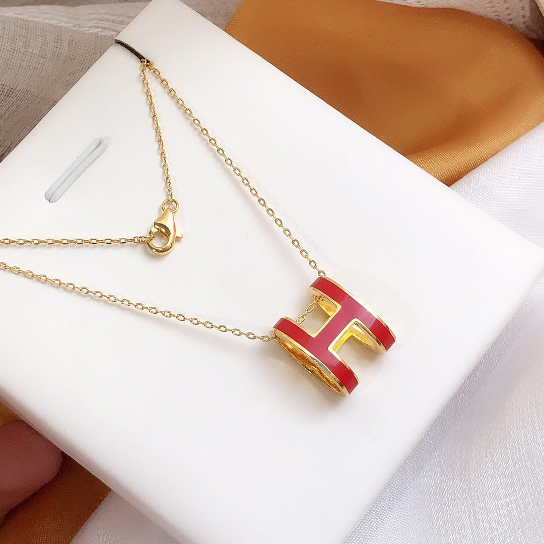[Glow Muse]HM CLIC RED ENAMEL GOLD NECKLACE