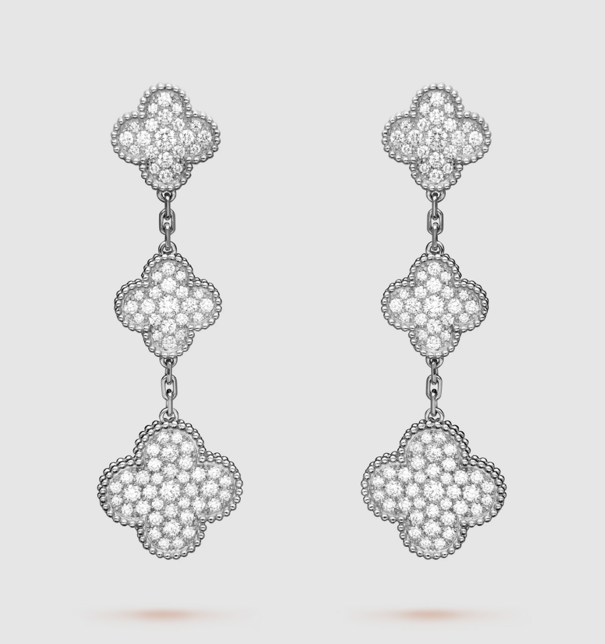 [Glow Muse]CLOVER 3 MOTIF DIAMOND SILVER DROP EARRINGS