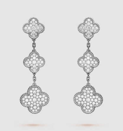 [Glow Muse]CLOVER 3 MOTIF DIAMOND SILVER DROP EARRINGS