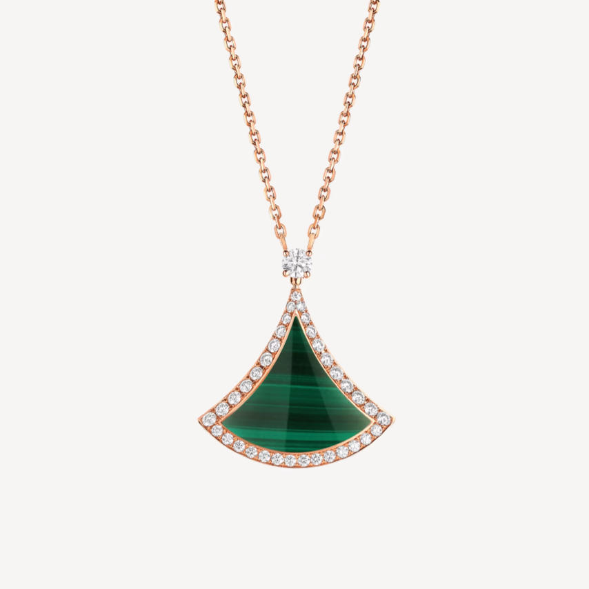 [Glow Muse]DREAM MALACHITE DIAMOND PAVED PINK GOLD NECKLACE