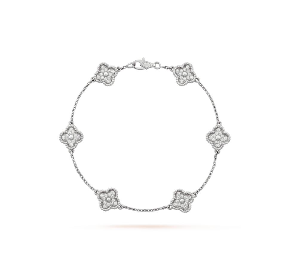 [Glow Muse]CLOVER 6 MOTIF SILVER DIAMOND BRACELET