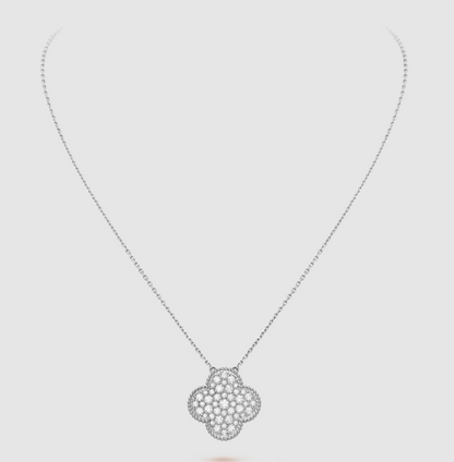 [Glow Muse]CLOVER 25MM LARGE PENDANT DIAMOND PAVED SILVER NECKLACE
