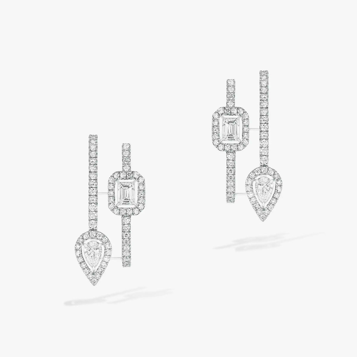 [Glow Muse]CREOLES MY TWIN 2 RANGS SILVER DIAMOND EARRINGS
