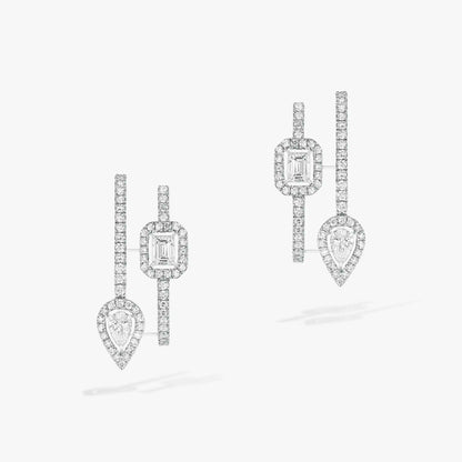 [Glow Muse]CREOLES MY TWIN 2 RANGS SILVER DIAMOND EARRINGS