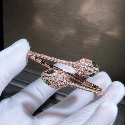 [Glow Muse]SERPENTI BRACELET PINK GOLD MALACHITE DIAMOND DOUBLE SNAKE