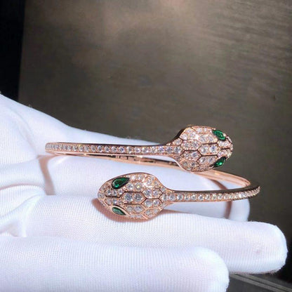 [Glow Muse]SERPENTI BRACELET PINK GOLD MALACHITE DIAMOND DOUBLE SNAKE