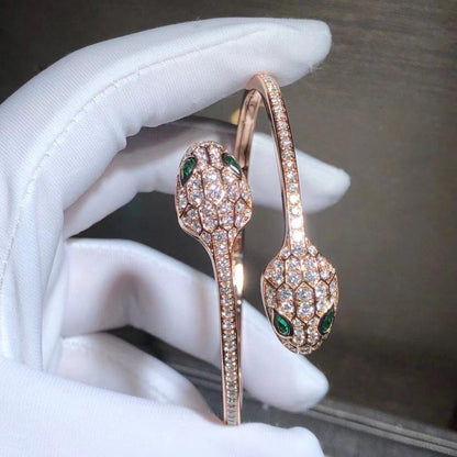 [Glow Muse]SERPENTI BRACELET PINK GOLD MALACHITE DIAMOND DOUBLE SNAKE