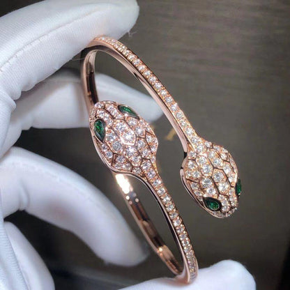 [Glow Muse]SERPENTI BRACELET PINK GOLD MALACHITE DIAMOND DOUBLE SNAKE