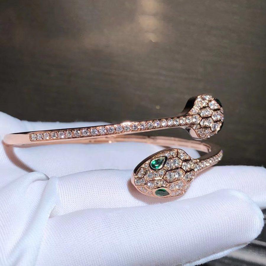 [Glow Muse]SERPENTI BRACELET PINK GOLD MALACHITE DIAMOND DOUBLE SNAKE
