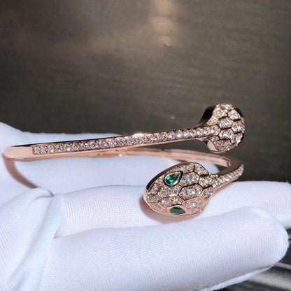 [Glow Muse]SERPENTI BRACELET PINK GOLD MALACHITE DIAMOND DOUBLE SNAKE