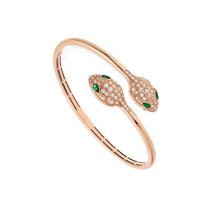 [Glow Muse]SERPENTI BRACELET PINK GOLD MALACHITE DIAMOND DOUBLE SNAKE