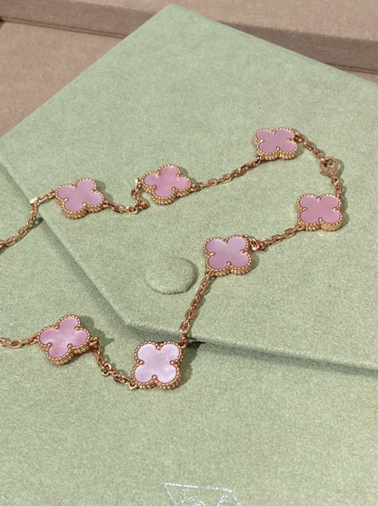 [Glow Muse Jewellery] Pink Necklace with Ten Clover Designs