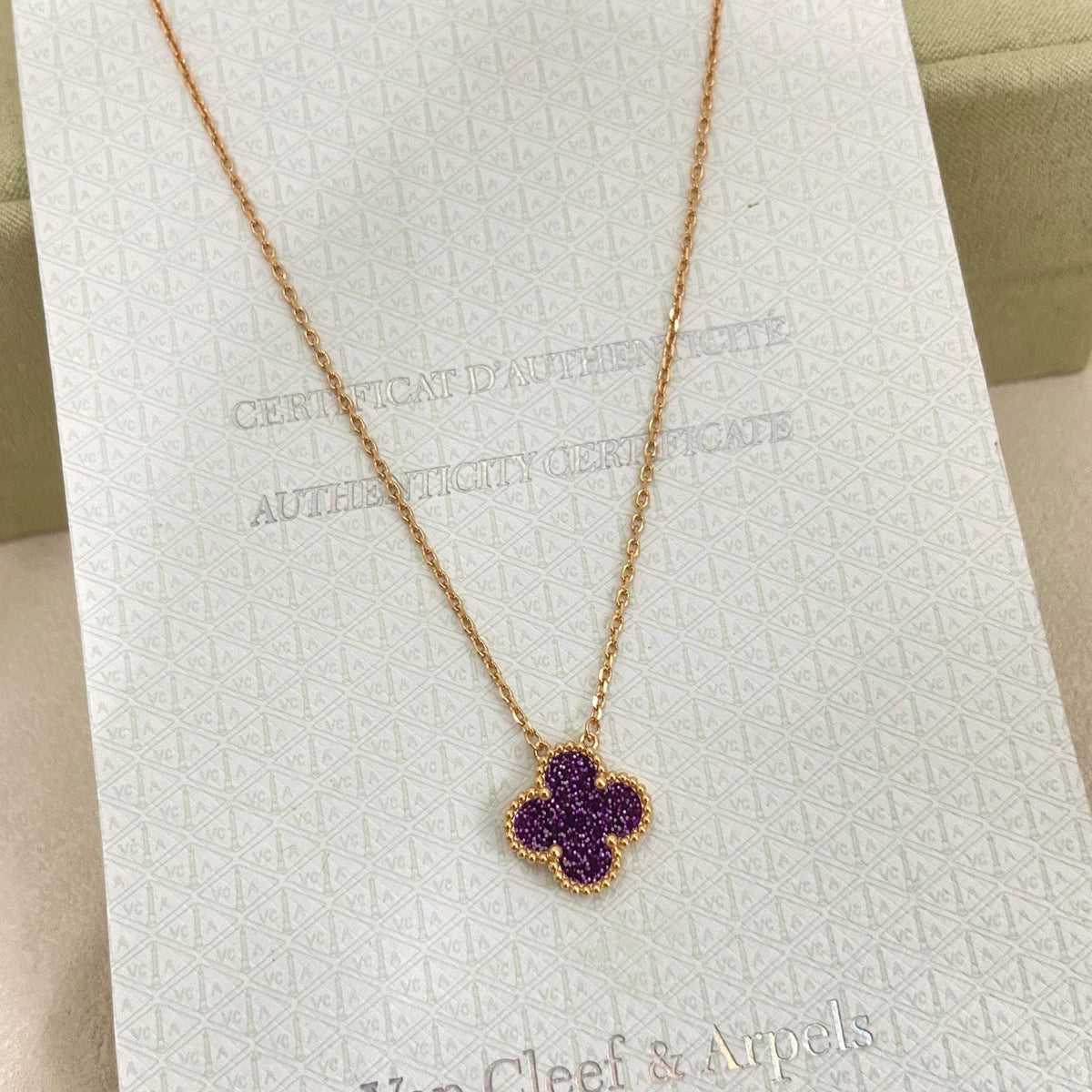 [⭐Glow Muse]NEW 15MM PURPLE SAND-GOLD FOUR-LEAF CLOVER NECKLACE