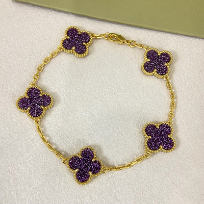[⭐Glow Muse]NEW PURPLE SAND-GOLD FOUR-LEAF CLOVER 5-FLOWER BRACELET