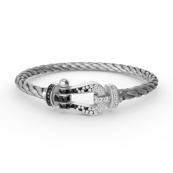 [Glow Muse]FORCE LARGE HORSESHOE BLACK WHITE DIAMOND BRACELET SILVER