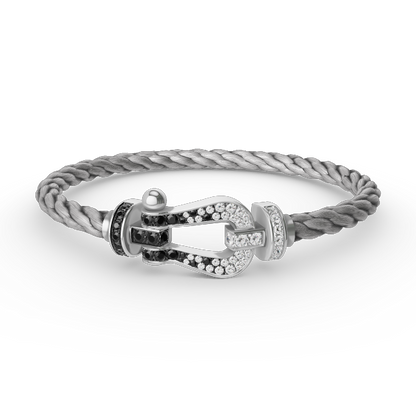 [Glow Muse]FORCE LARGE HORSESHOE BLACK WHITE DIAMOND BRACELET SILVER