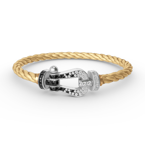 [Glow Muse]FORCE LARGE HORSESHOE BLACK WHITE DIAMOND BRACELET SILVER