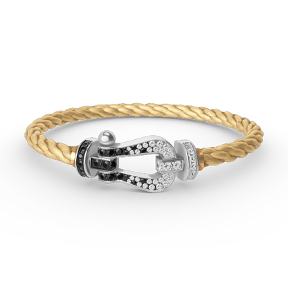[Glow Muse]FORCE LARGE HORSESHOE BLACK WHITE DIAMOND BRACELET SILVER