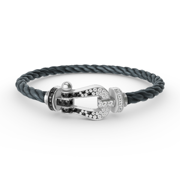 [Glow Muse]FORCE LARGE HORSESHOE BLACK WHITE DIAMOND BRACELET SILVER