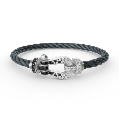 [Glow Muse]FORCE LARGE HORSESHOE BLACK WHITE DIAMOND BRACELET SILVER