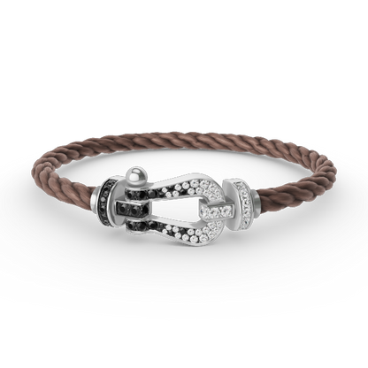 [Glow Muse]FORCE LARGE HORSESHOE BLACK WHITE DIAMOND BRACELET SILVER