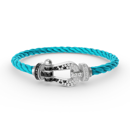 [Glow Muse]FORCE LARGE HORSESHOE BLACK WHITE DIAMOND BRACELET SILVER