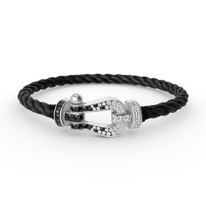 [Glow Muse]FORCE LARGE HORSESHOE BLACK WHITE DIAMOND BRACELET SILVER