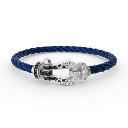 [Glow Muse]FORCE LARGE HORSESHOE BLACK WHITE DIAMOND BRACELET SILVER