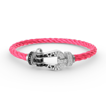 [Glow Muse]FORCE LARGE HORSESHOE BLACK WHITE DIAMOND BRACELET SILVER