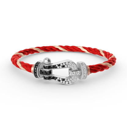 [Glow Muse]FORCE LARGE HORSESHOE BLACK WHITE DIAMOND BRACELET SILVER