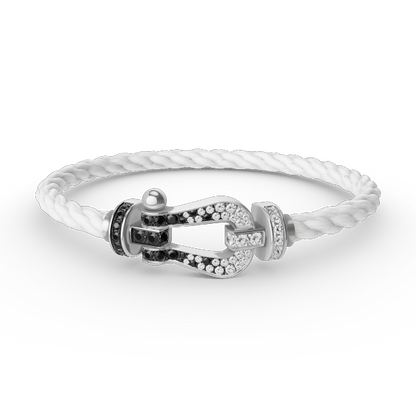 [Glow Muse]FORCE LARGE HORSESHOE BLACK WHITE DIAMOND BRACELET SILVER