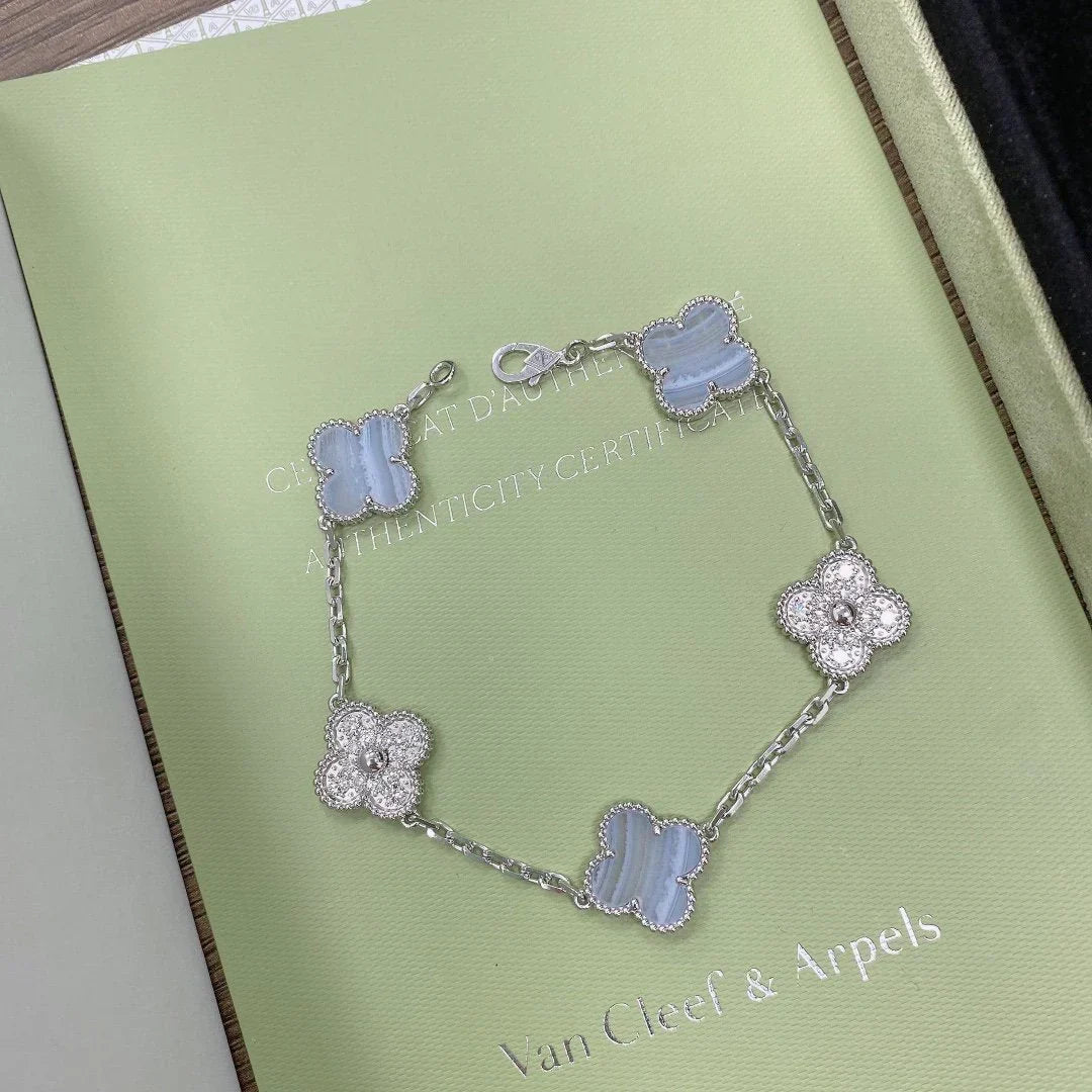 [⭐Glow Muse] CLOVER 5 MOTIF PURPLE CHALCEDONY BRACELET COLLECTION