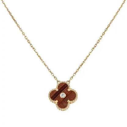 [Glow Muse]CLOVER 15MM DIAMOND AND YELLOW TIGER'S EYE AGATE necklace