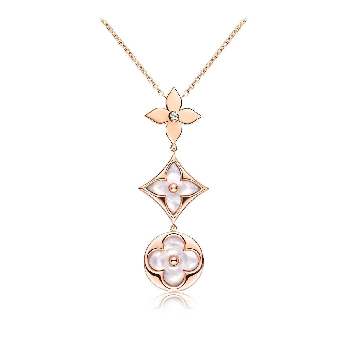 [Glow Muse]COLOR BLOSSOM LARIAT NECKLACE PINK GOLD WHITE MOTHER PEARL AND DIAMOND