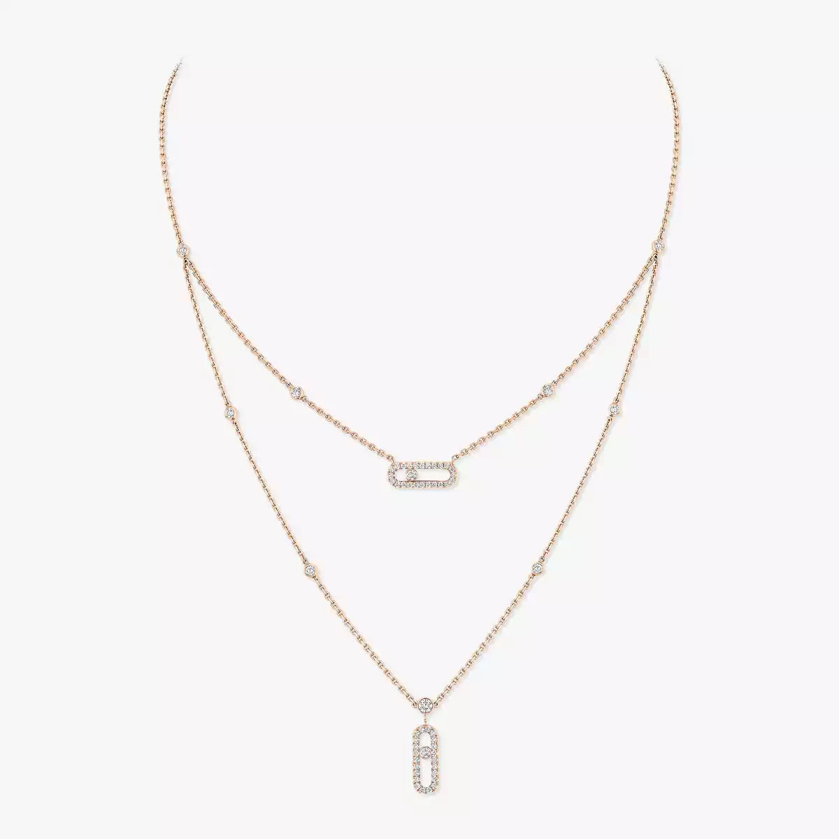 [Glow Muse]2 Rows Rose Gold Diamond Pave_ Necklace Move Uno