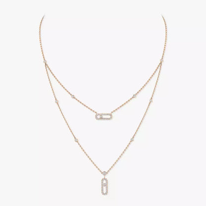 [Glow Muse]2 Rows Rose Gold Diamond Pave_ Necklace Move Uno