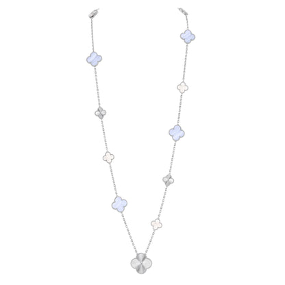 [Glow Muse]DETACHABLE CLOVER 15(11+4) FLOWER SILVER NECKLACE SET