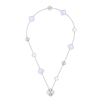 [Glow Muse]DETACHABLE CLOVER 15(11+4) FLOWER SILVER NECKLACE SET