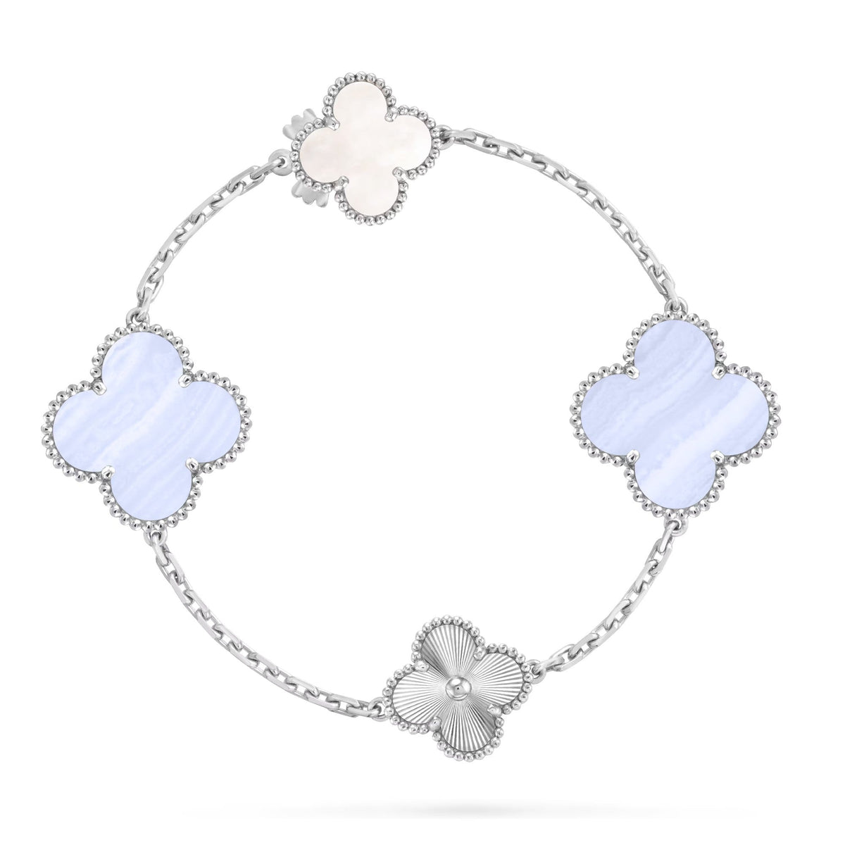 [Glow Muse]DETACHABLE CLOVER 15(11+4) FLOWER SILVER NECKLACE SET