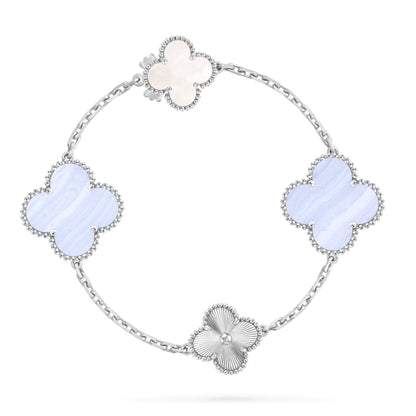 [Glow Muse]DETACHABLE CLOVER 15(11+4) FLOWER SILVER NECKLACE SET
