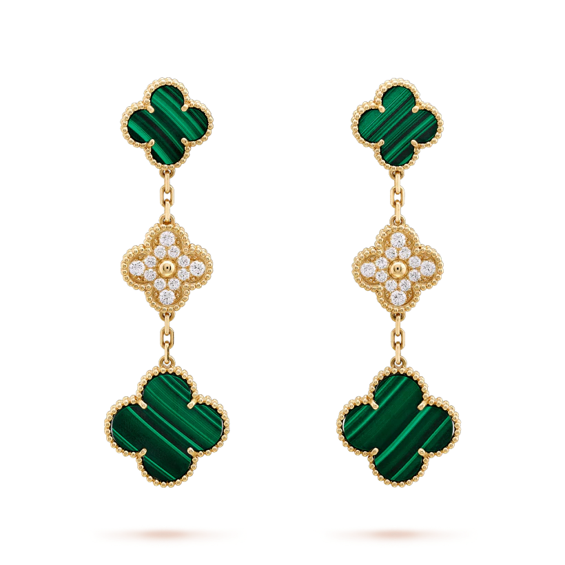 [Glow Muse]CLOVER EARRINGS GOLD MALACHITE DIAMOND 3 MOTIF