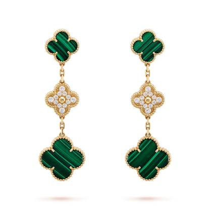 [Glow Muse]CLOVER EARRINGS GOLD MALACHITE DIAMOND 3 MOTIF
